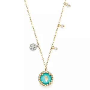 Meira T Gold Necklace with Turquoise and Diamond Accents